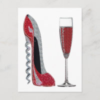 Corkscrew Heel Red Stiletto and Champagne Glass