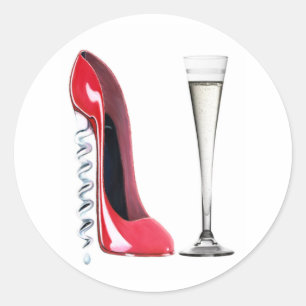Corkscrew Heel Red Stiletto Shoe Champagne Flute Classic Round Sticker