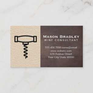 Corkscrew Icon   Brown Texture Leather Background Business Card
