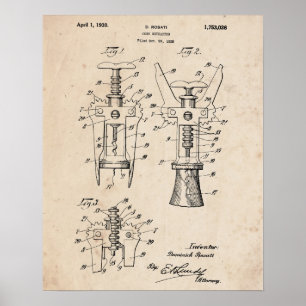 Corkscrew Patent Print 1928 Poster