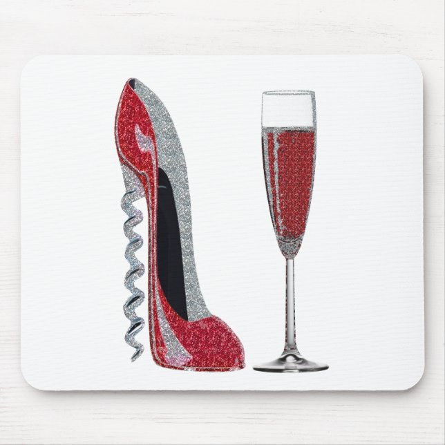 Corkscrew Red Stiletto and Red Wine Art Mouse Pad (Front)