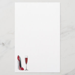 Corkscrew Red Stiletto and Red Wine Art Stationery