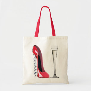 Corkscrew Stiletto Shoe and Champagne Flute Glass Tote Bag