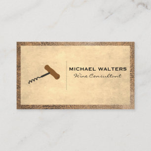 Corkscrew   Worn Brown Leather Trim Business Card
