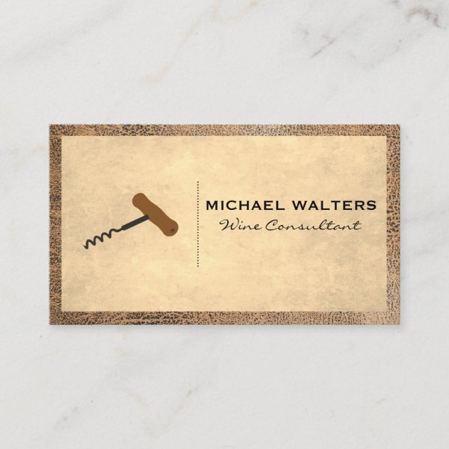 Corkscrew | Worn Brown Leather Trim Business Card (Front)
