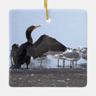 Cormorant and Seagulls Ornament