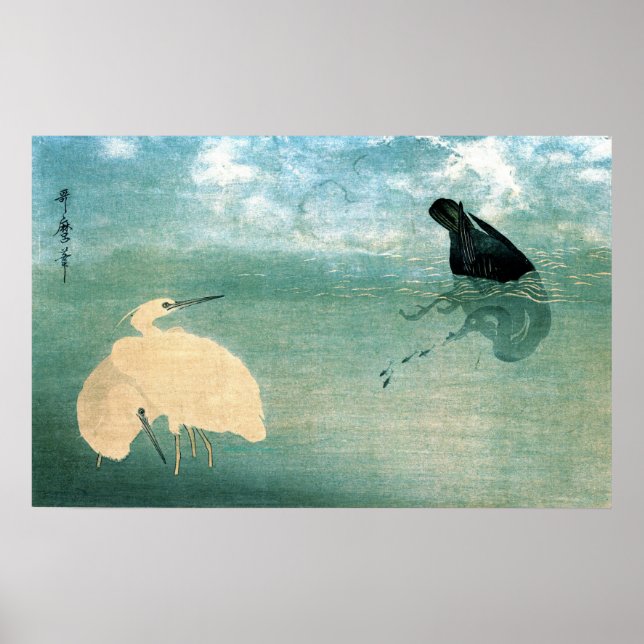 Cormorant and White Heron 1789 Poster (Front)