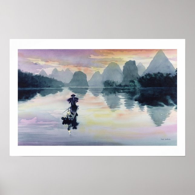 "Cormorant Fisherman" China Watercolor Poster (Front)