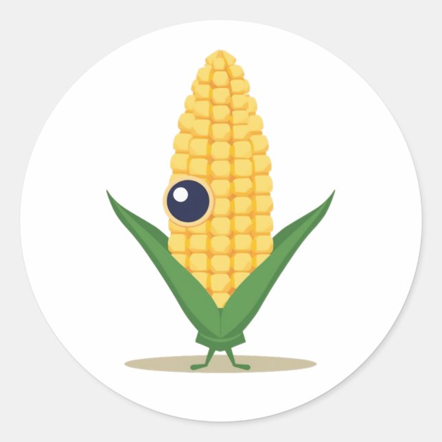 Corn Alien – Funny Farm Food Character Classic Round Sticker (Front)