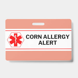Corn Allergy Alert Emergency Card ID Badge