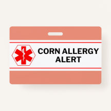 Corn Allergy Alert Emergency Card