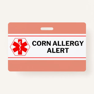 Corn Allergy Alert Emergency Card ID Badge