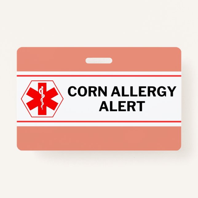 Corn Allergy Alert Emergency Card ID Badge (Front)