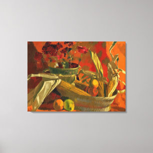 Corn and Oranges, still life painting Canvas Print