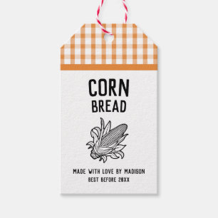 Corn bread tag with cob and chequered pattern