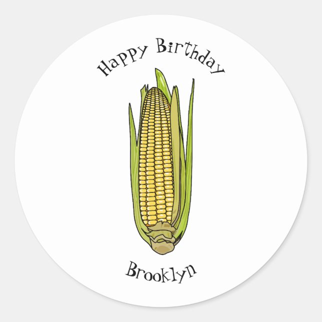 Corn cartoon illustration classic round sticker (Front)