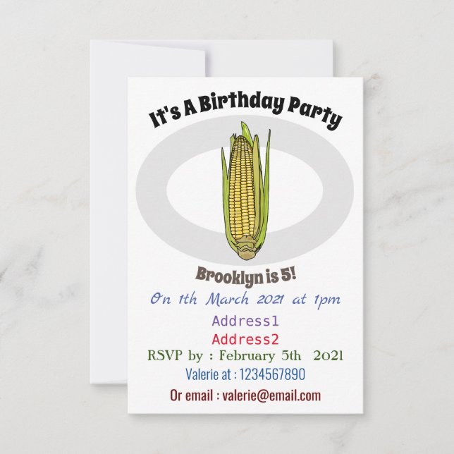 Corn cartoon illustration invitation (Front)