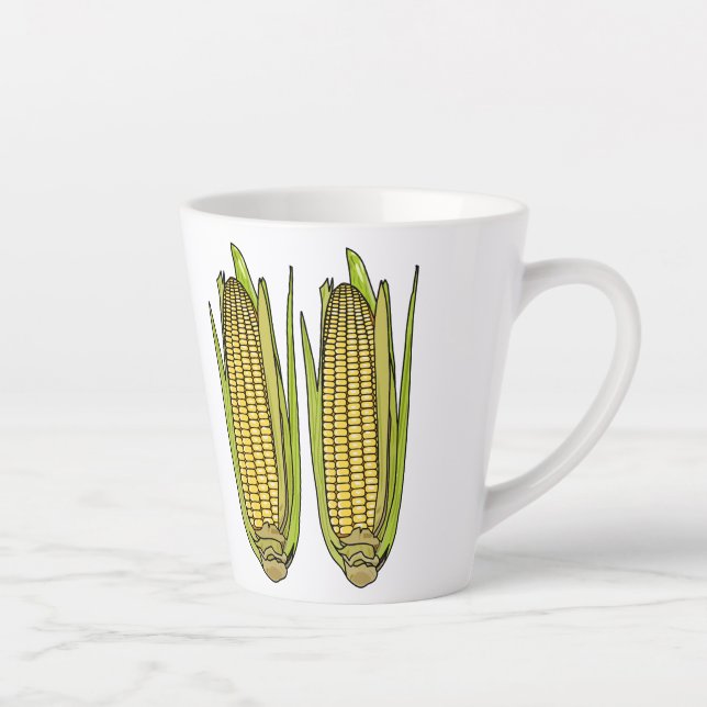 Corn cartoon illustration  latte mug (Right)