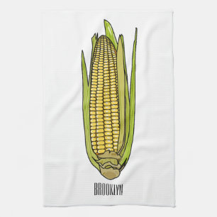 Corn cartoon illustration  tea towel