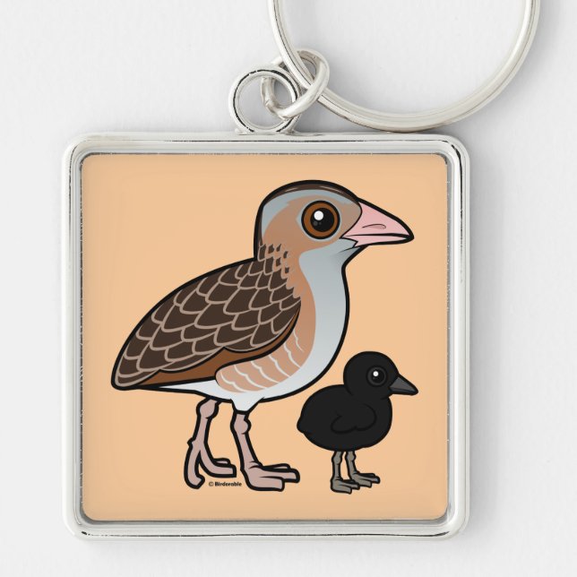 Corn Crake with baby Key Ring (Front)