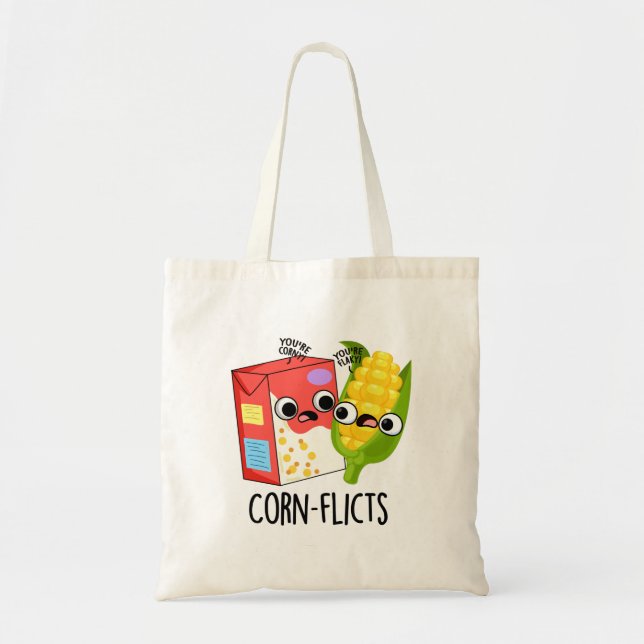 Corn-flict Cute Cornflake Corn Pun Tote Bag (Front)