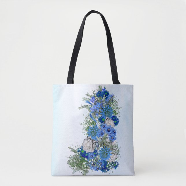 Corn Flowers & White Roses Tote Bag (Front)