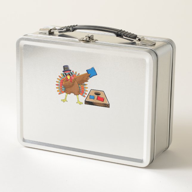 Corn Hole Thanksgiving Dabbing Turkey Cornhole Tos Metal Lunch Box (Front)