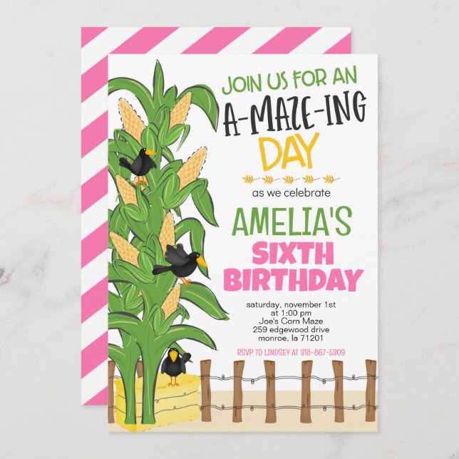 Corn Maze Girl Birthday Invitation (Front/Back)