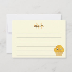 Corn Muffin Cute Drawing Monogram Lined Card