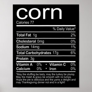Corn Nutrition Facts Funny Food Thanksgiving Chris Poster