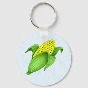 Corn On The Cob with Blue Bkgd Keychain