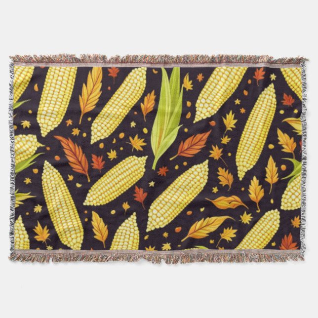 Corn Pattern Harvest Day Autumn Fleece Blanket (Front)