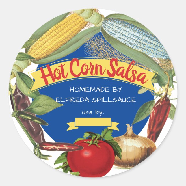Corn pepper salsa home canning personalised classic round sticker (Front)