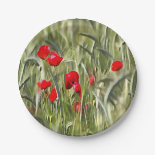 Corn Poppies Paper Plate