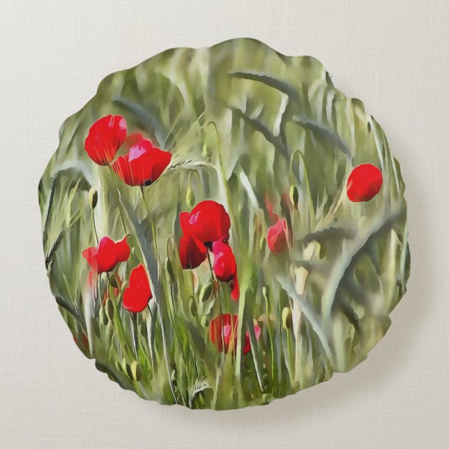 Corn Poppies Round Cushion (Back)