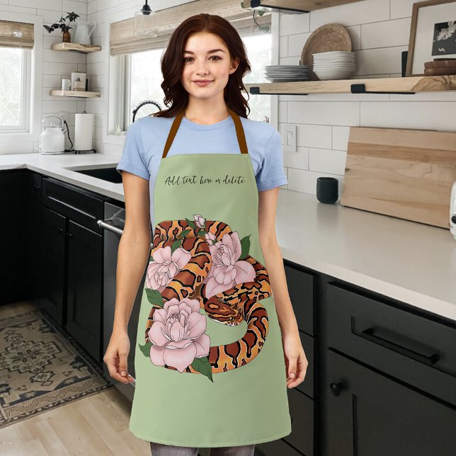 Corn Snake Pink Flowers Green Apron (Creator Uploaded)