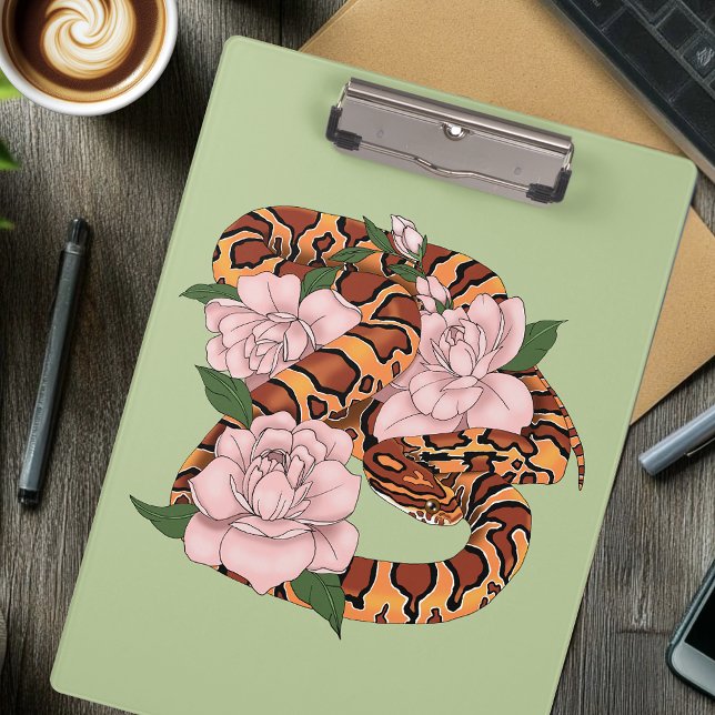 Corn Snake Pink Flowers Green Clipboard (Creator Uploaded)