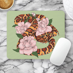 Corn Snake Pink Flowers Green Mouse Pad