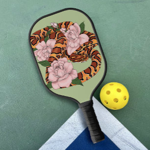 Corn Snake Pink Flowers Green Pickleball Paddle