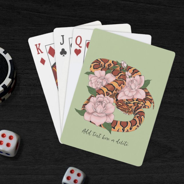 Corn Snake Pink Flowers Green Playing Cards (Creator Uploaded)