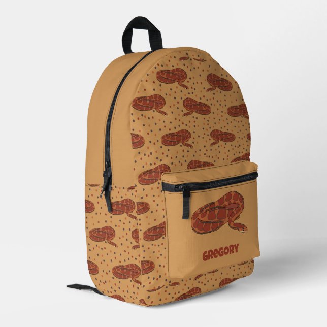 Corn Snake, Red, Orange Illustrated Printed Backpack (Back Corner Left)