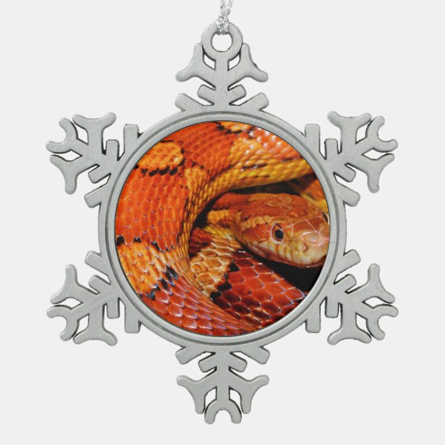 Corn Snake Snowflake Pewter Christmas Ornament (Front)