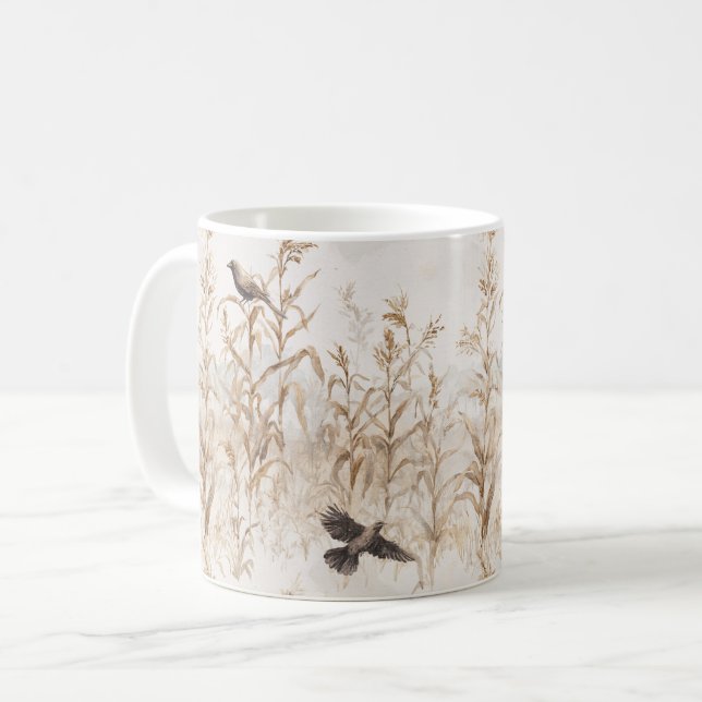 Corn Stalks Birds Autumn  Coffee Mug (Front Left)