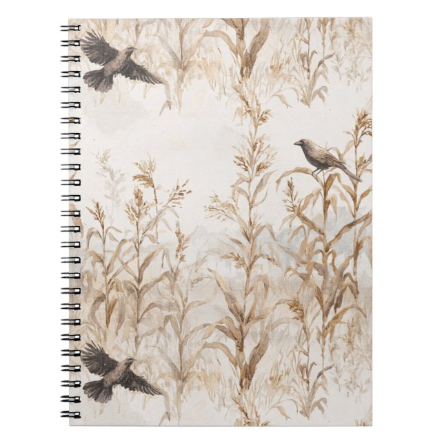 Corn Stalks Birds Autumn  Notebook (Front)