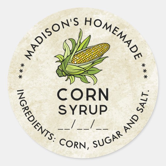 Corn syrup label with cob for homemade recipe (Front)