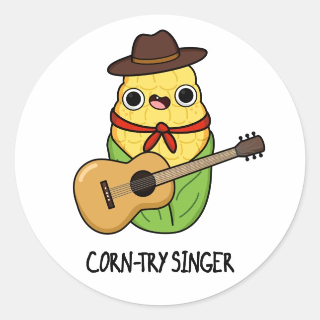 Corn-try Singer Funny Corn Pun  Classic Round Sticker (Front)