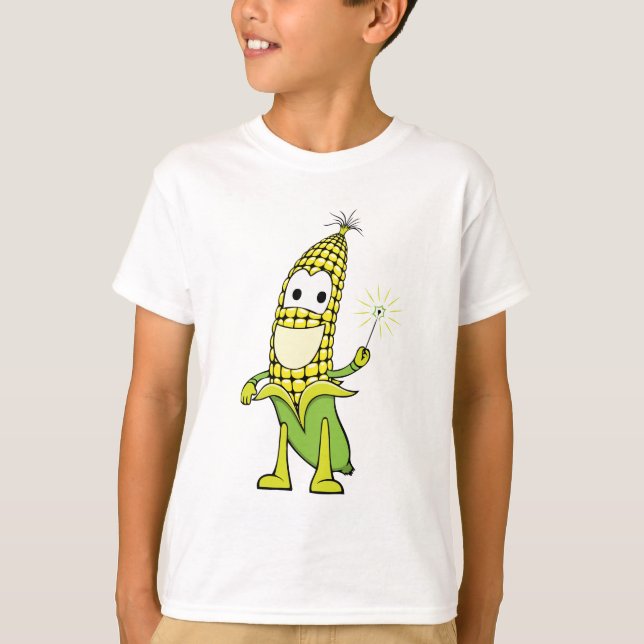 Corn Wizard Character with Magic Wand T-Shirt (Front)