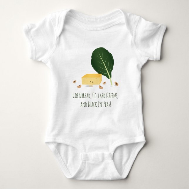 Cornbread Collard Greens Black Eye Peas Characters Baby Bodysuit (Front)