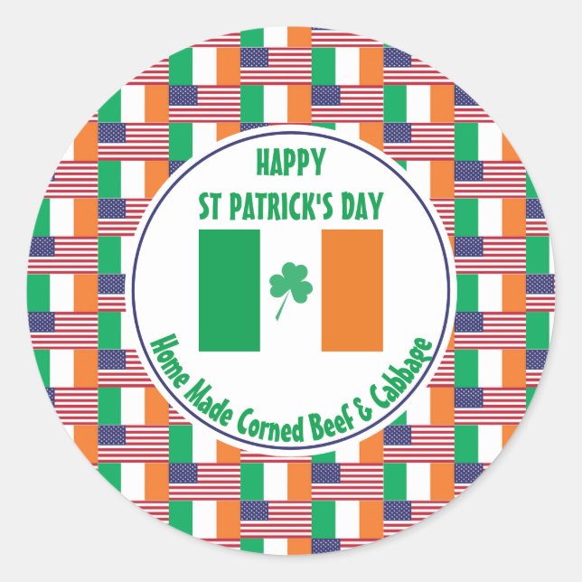 Corned Beef Cabbage ST PATRICK'S DAY Irish USA Classic Round Sticker (Front)