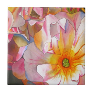 Cornelia pastel pink rose watercolor art tile